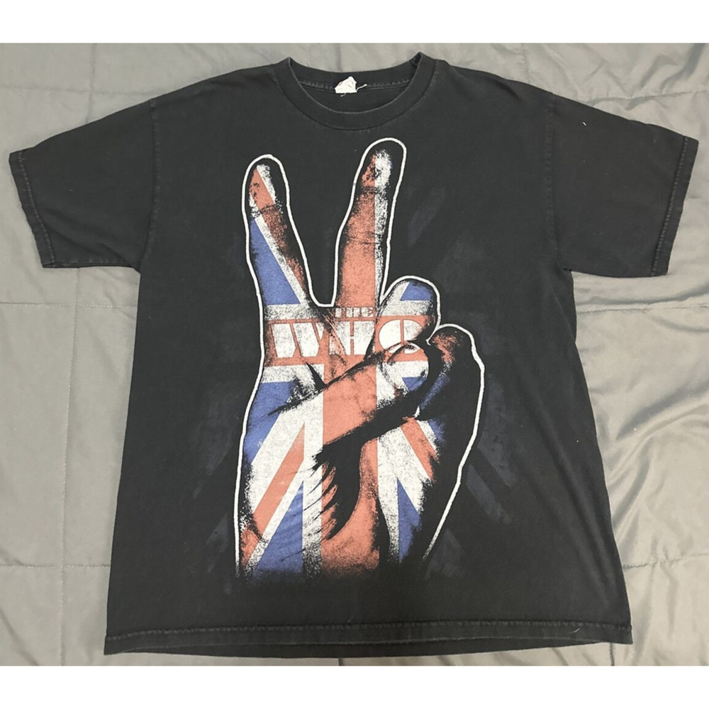 Vintage The Who Shirt Adult Peace Sign Union Jack Flag Black Crew Neck Large